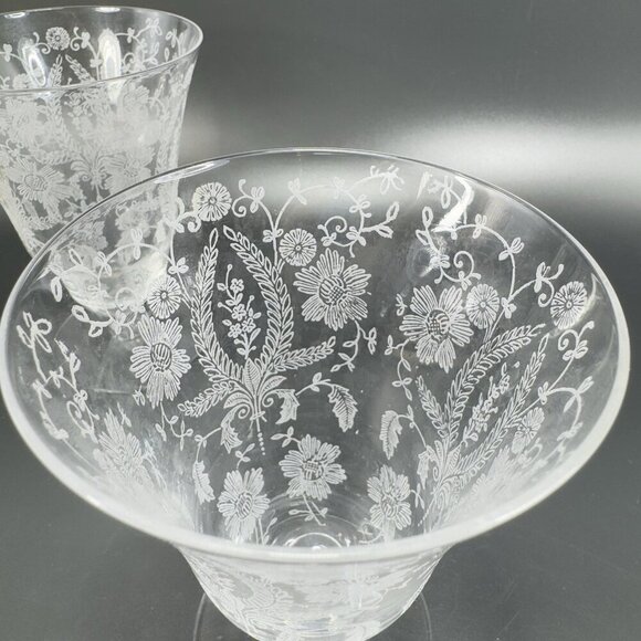 Vintage Viking Glass PRELUDE Etched Clear Footed Glasses Cups Tumblers Set 2 - Picture 5 of 10